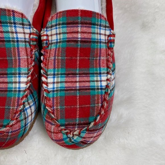 Lands' End Women's Soft Flannel Moccasin Slippers Plaid Red NWOT size 10‎ - Picture 5 of 13